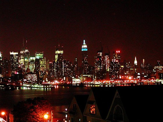 Empire State Building at night, NYC, from Weehawken, NJ