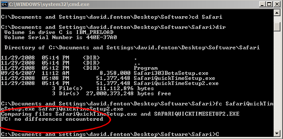 Safari Installer Files Comparison