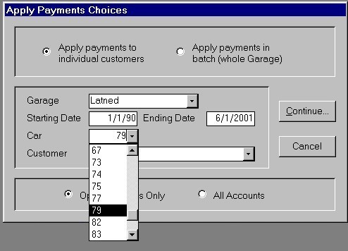 Choose car for applying payments